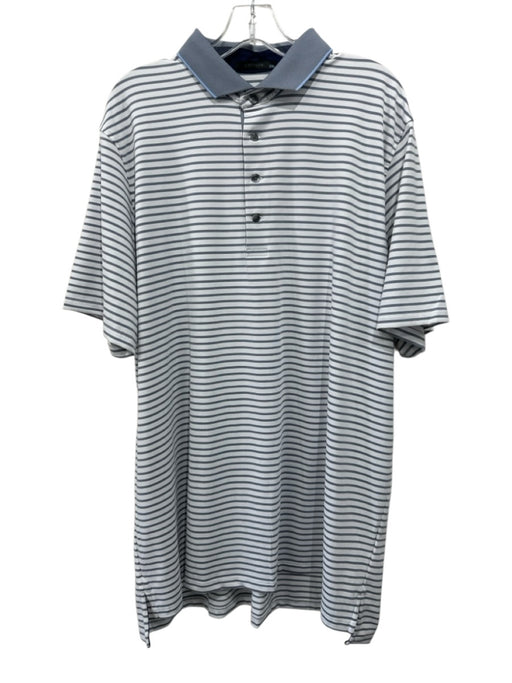 Greyson NWT Size XXL White & Gray Synthetic Stripe Polo Men's Short Sleeve White & Gray / XXL