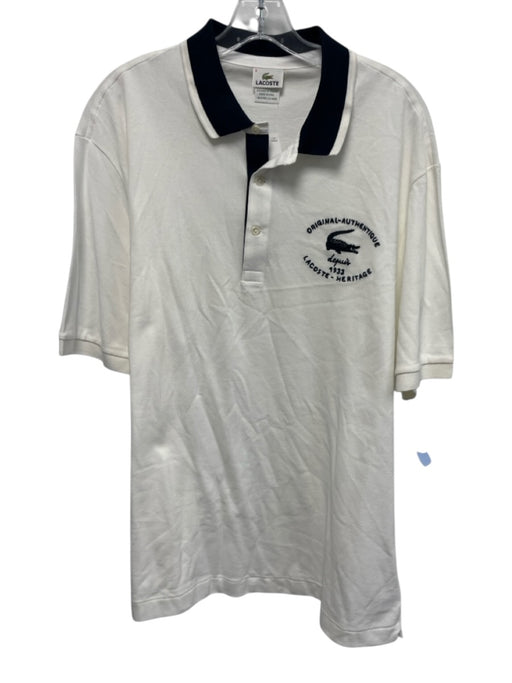 Lacoste NWT Size 9 White & Navy Cotton Blend logo Polo Men's Short Sleeve White & Navy / 9