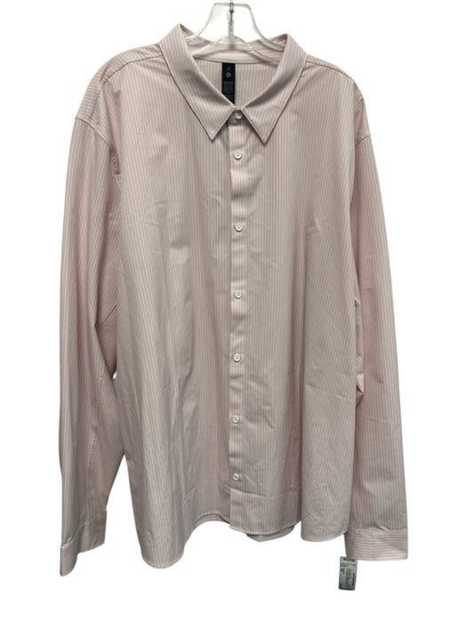 Lululemon Size 3XL Pink & White Synthetic Striped Button Up Long Sleeve Shirt Pink & White / 3XL