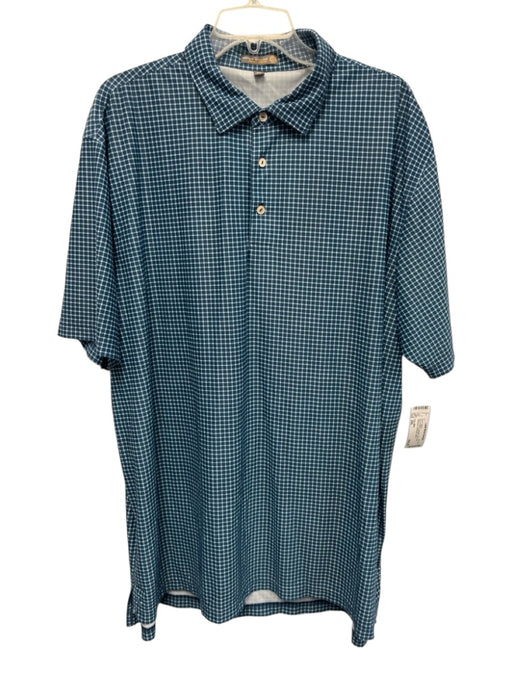 Peter Millar Size XXL Blue & White Synthetic Grid Polo Athleisure Short Sleeve Blue & White / XXL