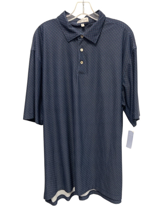 Peter Millar Size XXL Navy & Multicolor Synthetic Dots Polo Men's Short Sleeve Navy & Multicolor / XXL