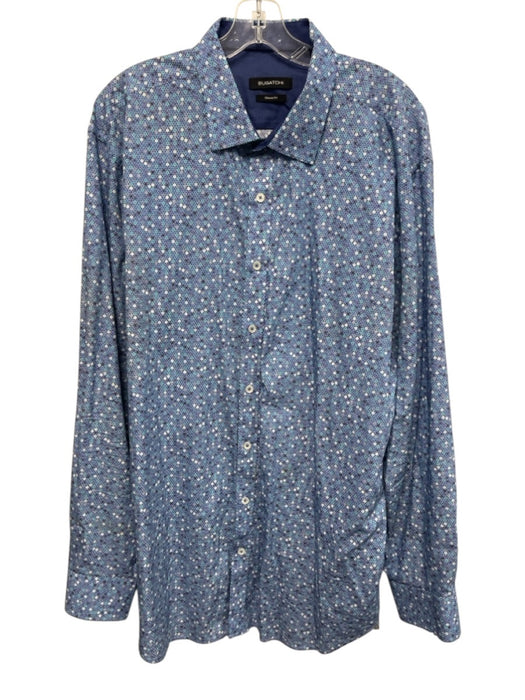Bugatchi Size XXL Blue & White Cotton Blend Floral Button up Long Sleeve Shirt Blue & White / XXL
