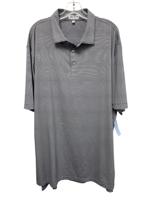 Peter Millar Size XXL Blue & White Synthetic Striped Polo Men's Short Sleeve Blue & White / XXL