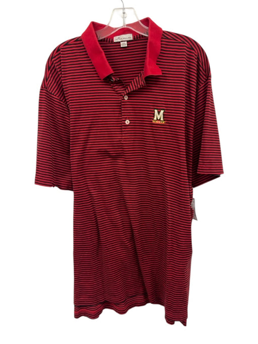 Peter Millar Size XXL Red & Black Cotton Stripe Polo Men's Short Sleeve Red & Black / XXL
