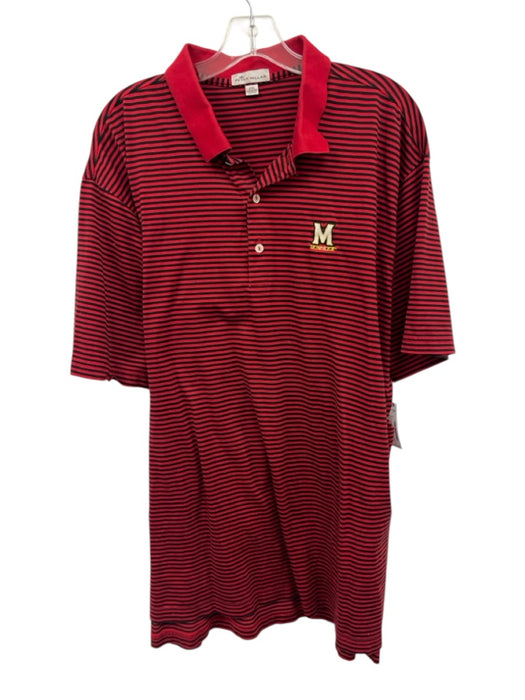 Peter Millar Size XXL Red & Black Cotton Stripe Polo Men's Short Sleeve Red & Black / XXL