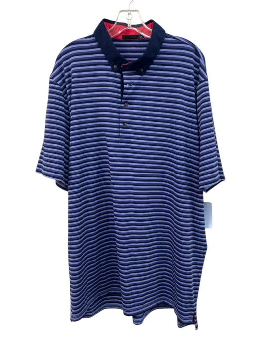 Greyson Size XXL Purple & Navy Print Synthetic Striped Polo Men's Short Sleeve Purple & Navy Print / XXL