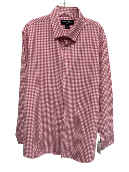 Mizzen + Main Size XL Pink & White Synthetic Plaid Button Up Long Sleeve Shirt Pink & White / XL