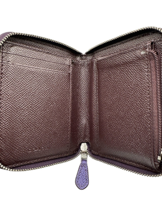 Coach Purple Leather Zip Around Silver Tone Hardware Satin Finish Wallets Purple