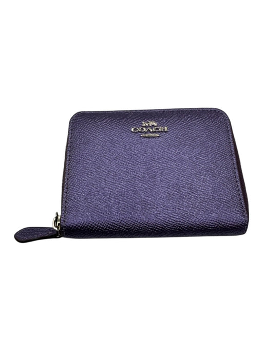 Coach Purple Leather Zip Around Silver Tone Hardware Satin Finish Wallets Purple
