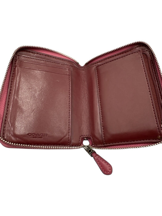 Coach Mauve Pink Leather Zip Around Silver Tone Hardware Logo Embossed Wallets Mauve Pink