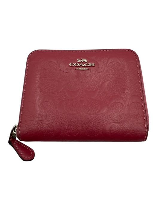 Coach Mauve Pink Leather Zip Around Silver Tone Hardware Logo Embossed Wallets Mauve Pink