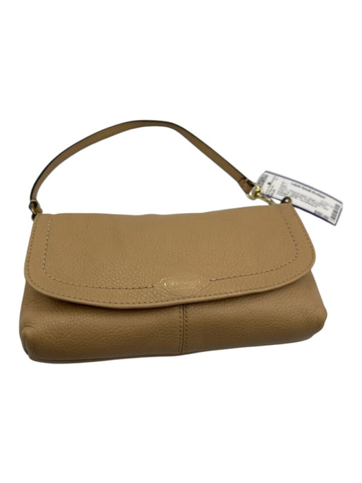 Coach Beige Leather Flap Top Magnetic Snap Closure Card Slots Hand Bag Beige