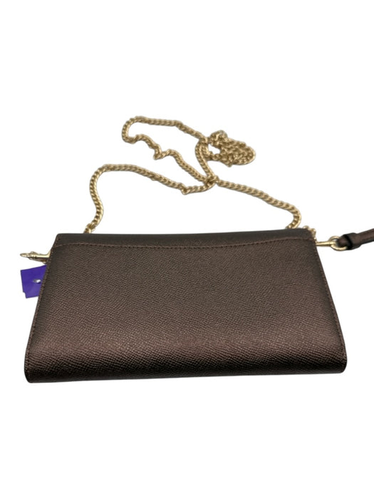 Coach Brown Leather Flap Top Toggle Close Satin Finish Wristlet Bag Brown