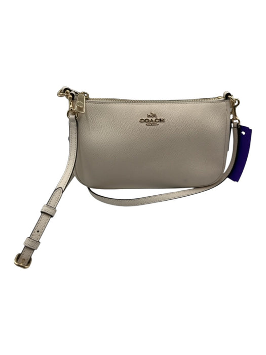 Coach Cream White Leather Zip Top Removable Strap Gold Tone Hardware Bag Cream White