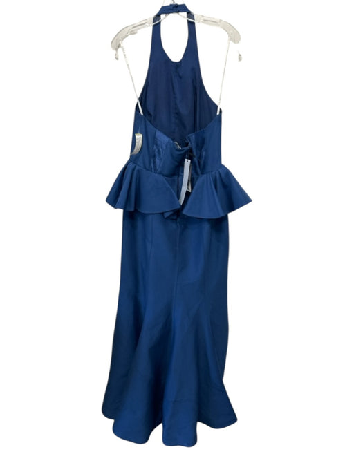 Halston Heritage Size 10 Blue Cotton & Silk Halter Strapless Back Zip Gown Blue / 10