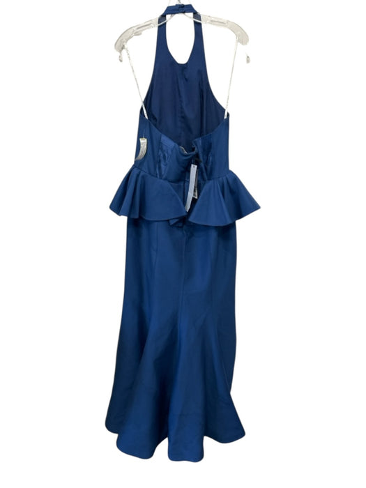 Halston Heritage Size 10 Blue Cotton & Silk Halter Strapless Back Zip Gown Blue / 10