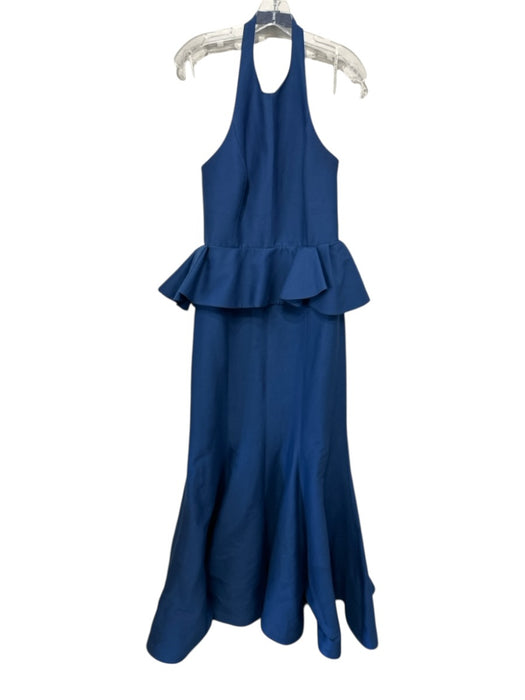 Halston Heritage Size 10 Blue Cotton & Silk Halter Strapless Back Zip Gown Blue / 10