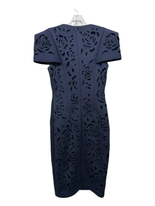 Badgley Mischka Size 4 Navy Blue Polyester Neoprene Laser Cut V Neck Dress Navy Blue / 4
