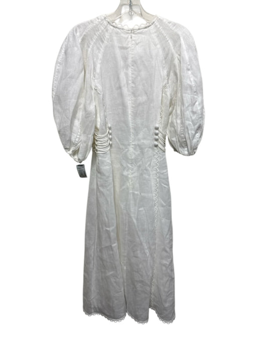 Zimmermann Size 3 White Linen Short Puff Sleeve Scalloped Maxi Dress White / 3