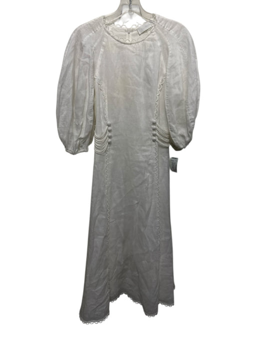 Zimmermann Size 3 White Linen Short Puff Sleeve Scalloped Maxi Dress White / 3