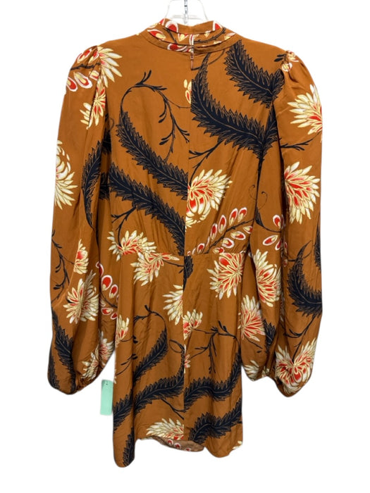 Rhode Size 6 Orange & Multi Viscose Puff Long Sleeve Floral high neck Dress Orange & Multi / 6
