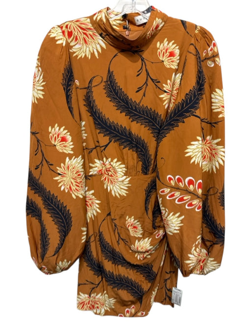 Rhode Size 6 Orange & Multi Viscose Puff Long Sleeve Floral high neck Dress Orange & Multi / 6