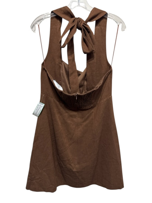 Hyacinth House Size M Brown Rayon & Linen Sleeveless Tie Neck Smocked Back Dress Brown / M