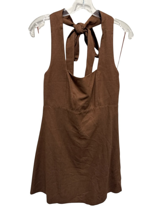 Hyacinth House Size M Brown Rayon & Linen Sleeveless Tie Neck Smocked Back Dress Brown / M
