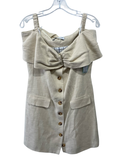 English Factory Size Est M Beige Viscose & Linen Sleeveless Buttons Dress Beige / Est M