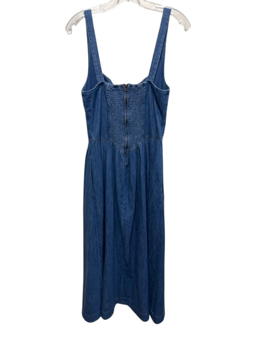 Reformation Size 8 Medium Wash Cotton Sleeveless Back Zip Smocked Back Dress Medium Wash / 8