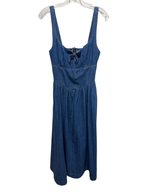Reformation Size 8 Medium Wash Cotton Sleeveless Back Zip Smocked Back Dress Medium Wash / 8