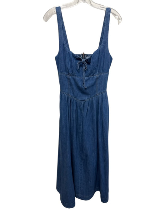 Reformation Size 8 Medium Wash Cotton Sleeveless Back Zip Smocked Back Dress Medium Wash / 8