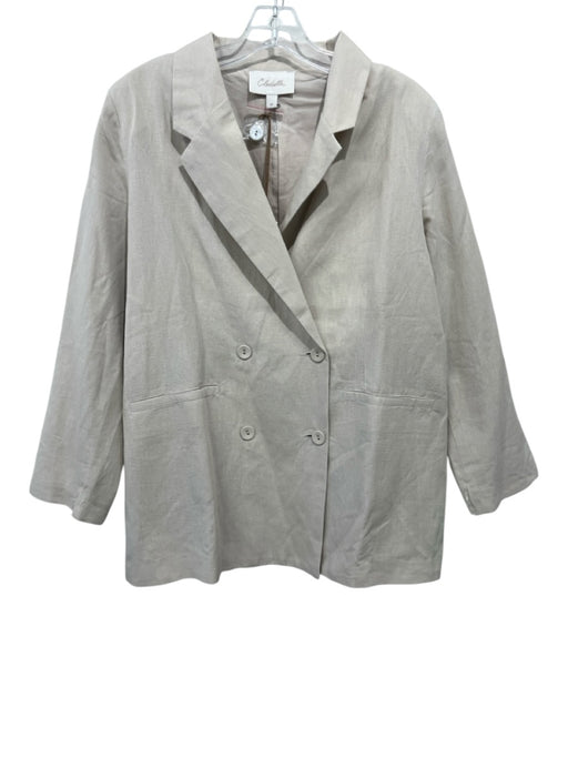Cleobella Size M Beige Cotton & Linen Blazer Double Breasted Long Sleeve Jacket Beige / M