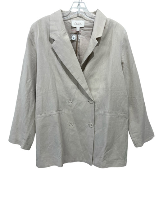 Cleobella Size M Beige Cotton & Linen Blazer Double Breasted Long Sleeve Jacket Beige / M