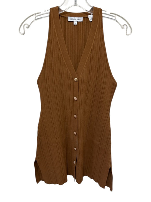 Veronica Beard Size S Brown Viscose Blend Ribbed Sleeveless Buttons Pants Set Brown / S