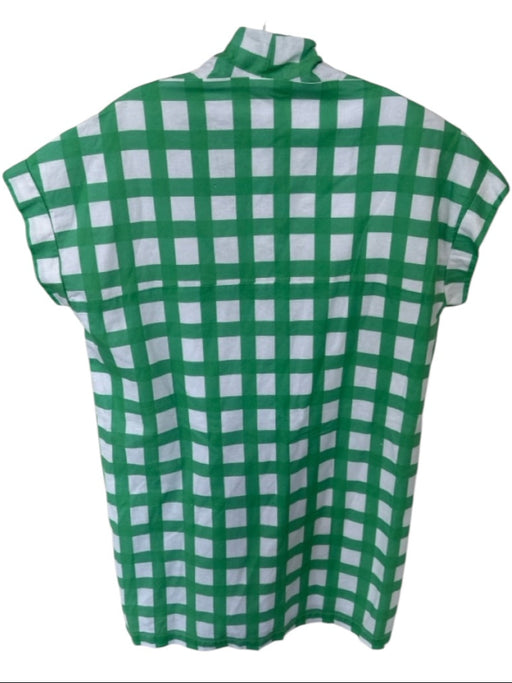 Brooke Wright Size L Green & White Cotton Short Sleeve Checkered V Neck Dress Green & White / L