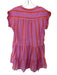 Oliphant Size M Pink & Orange Cotton Cap Sleeve Striped V Neck Dress Pink & Orange / M