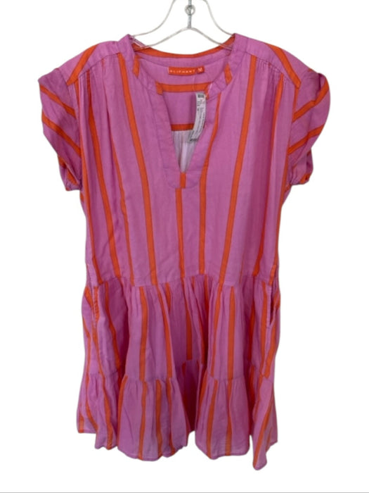 Oliphant Size M Pink & Orange Cotton Cap Sleeve Striped V Neck Dress Pink & Orange / M
