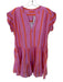 Oliphant Size M Pink & Orange Cotton Cap Sleeve Striped V Neck Dress Pink & Orange / M