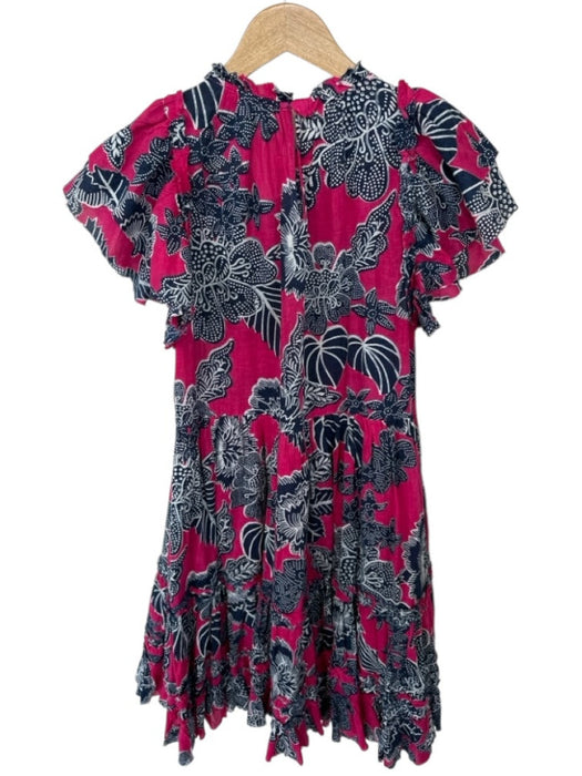Love The Label Size M Magenta & Navy Cotton Flutter Sleeves Flowers Dress Magenta & Navy / M
