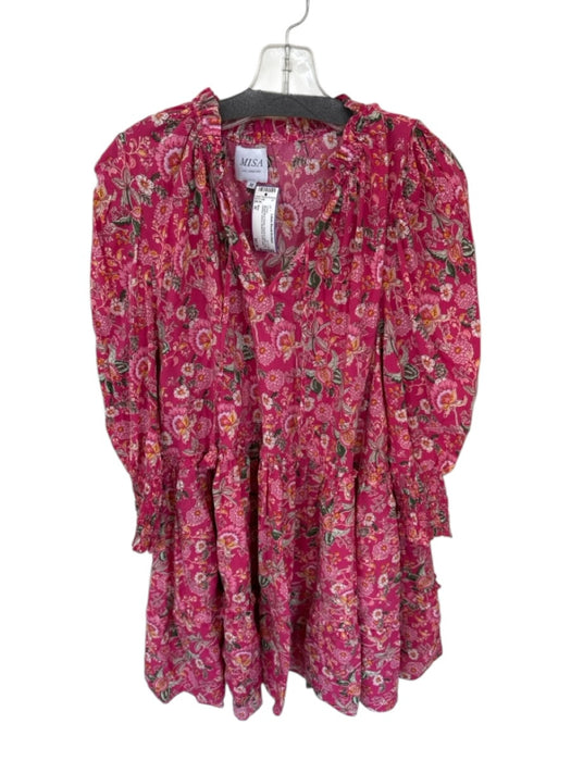 Misa Size M Magenta & Green Rayon & Cotton Long Balloon Sleeve Botanical Dress Magenta & Green / M