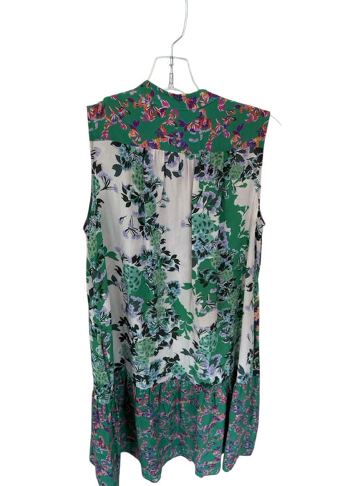Saloni Size 6 Green & Purple Silk Sleeveless Botanical Buttons Midi Dress Green & Purple / 6