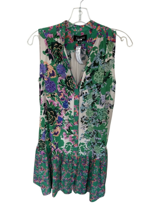 Saloni Size 6 Green & Purple Silk Sleeveless Botanical Buttons Midi Dress Green & Purple / 6