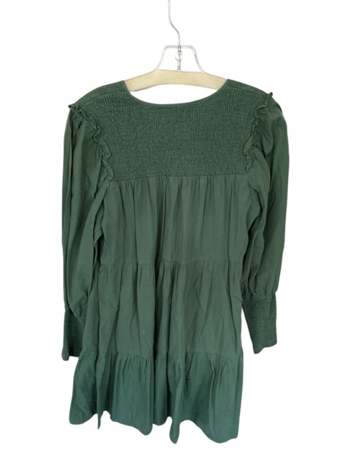 Pomander Place Size M Olive Green Cotton Long Balloon Sleeve V Neck Dress Olive Green / M