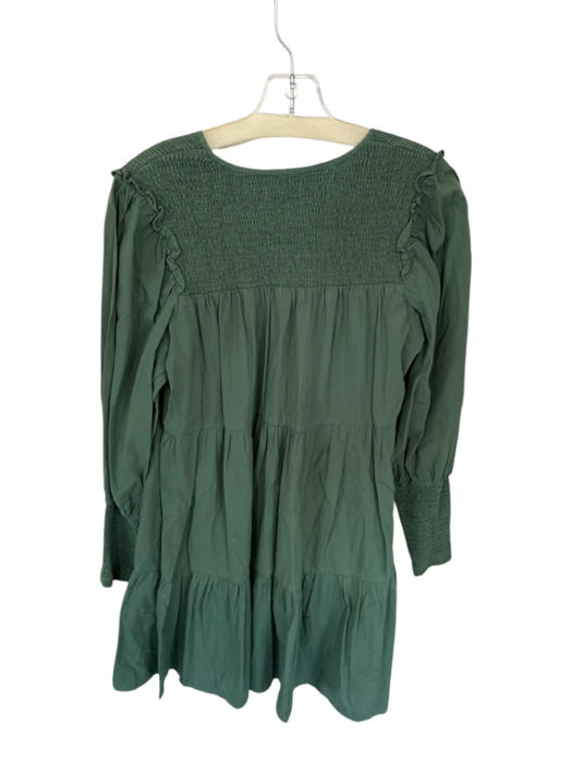 Pomander Place Size M Olive Green Cotton Long Balloon Sleeve V Neck Dress Olive Green / M