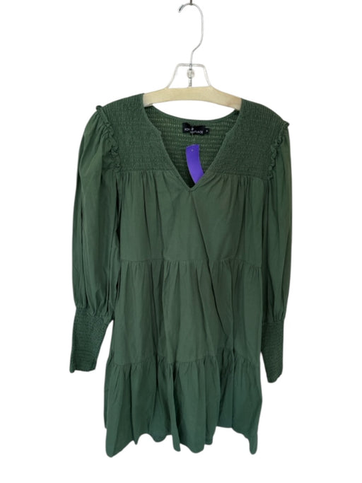 Pomander Place Size M Olive Green Cotton Long Balloon Sleeve V Neck Dress Olive Green / M