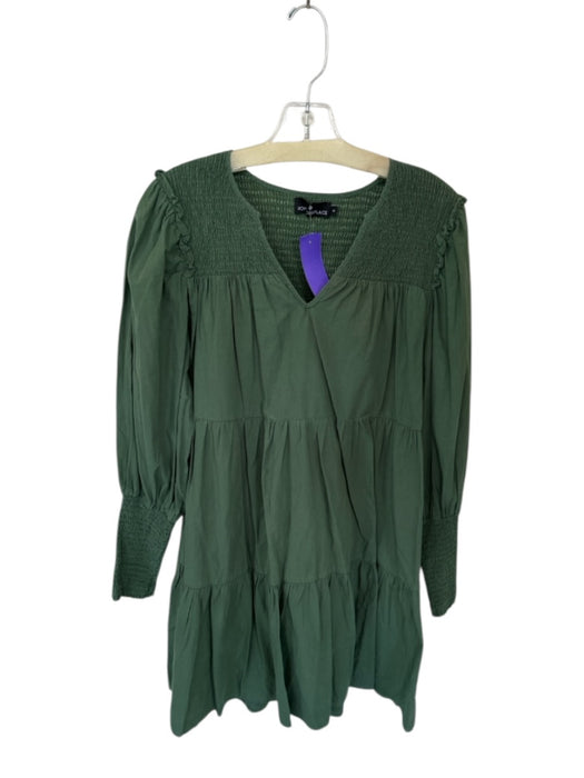 Pomander Place Size M Olive Green Cotton Long Balloon Sleeve V Neck Dress Olive Green / M