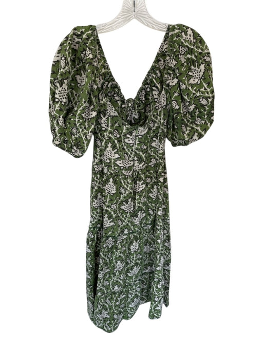 Anna Cate Size M Green & Cream Cotton 3/4 Balloon Sleeve Botanical Maxi Dress Green & Cream / M