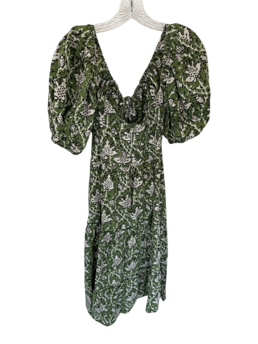 Anna Cate Size M Green & Cream Cotton 3/4 Balloon Sleeve Botanical Maxi Dress Green & Cream / M