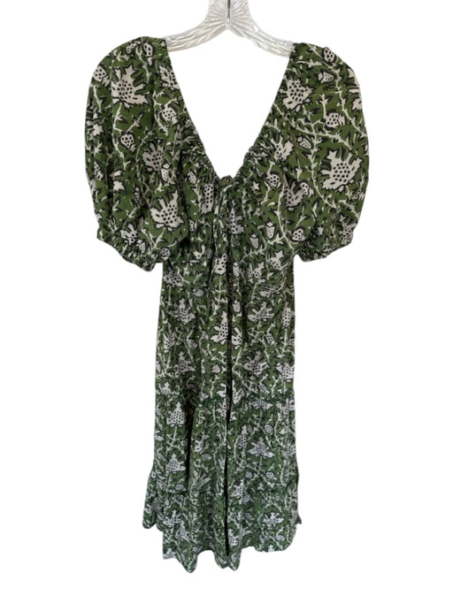 Anna Cate Size M Green & Cream Cotton 3/4 Balloon Sleeve Botanical Maxi Dress Green & Cream / M